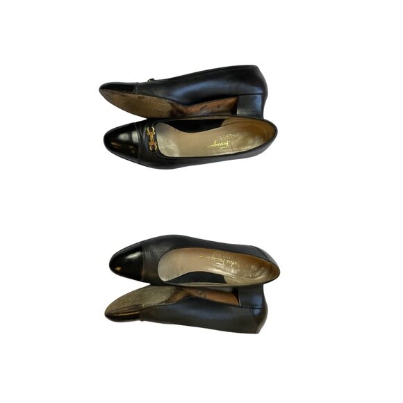 Pair of Salvatore Ferragamo Women's Pump Heels Black Patent Leather Size 10 4A - Picture 3 of 16